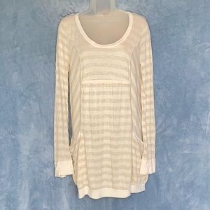 Pretty Ella Moss long-sleeve cotton tunic, side pockets, cream & beige